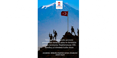 BEDRİ YALÇIN: “VATANIN HER KÖŞESİNDE GÖREV YAPAN JANDARMA TEŞKİLATIMIZIN 186. KURULUŞ YILDÖNÜMÜ KUTLU OLSUN”